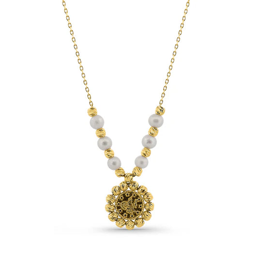 14K İNCİLİ DORİKALI TUĞRA KOLYE